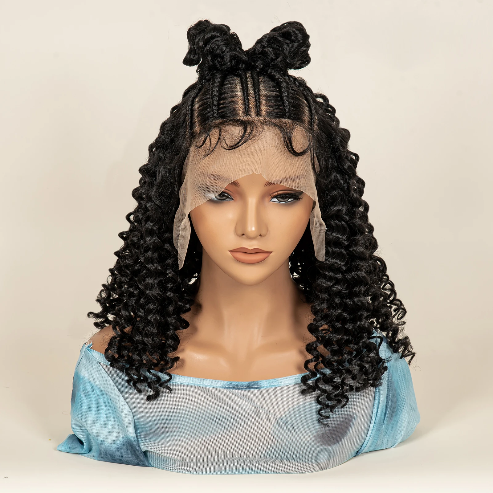 Geflochtene Haarperücken mit Babyhaar, 40,6 cm lange Kunsthaarperücke, tiefe Welle, 13 x 6 Spitzenperücken, natürliche Cornrow für schwarze Frauen