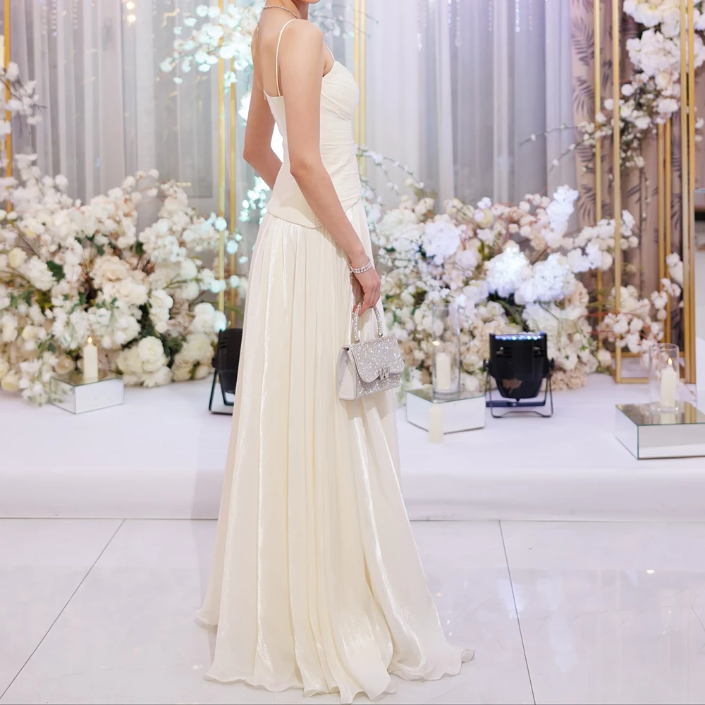 

Customized A-line Evening Dresses Floor-length Spaghetti Strap Sleeveless Prom Gown Fashion Pleat Simple Draped Party Gown