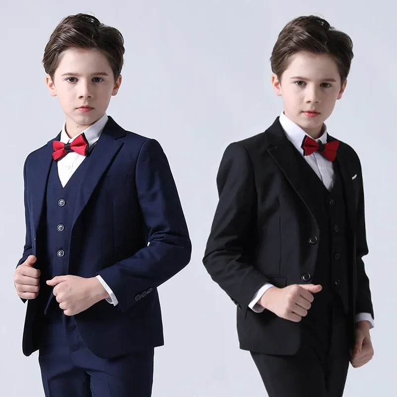 

Blazer+vest+shirt+bow tie+Elastic Waist trousers)British style high-end boys' suit suit, solid color, slim fitting banquet suit