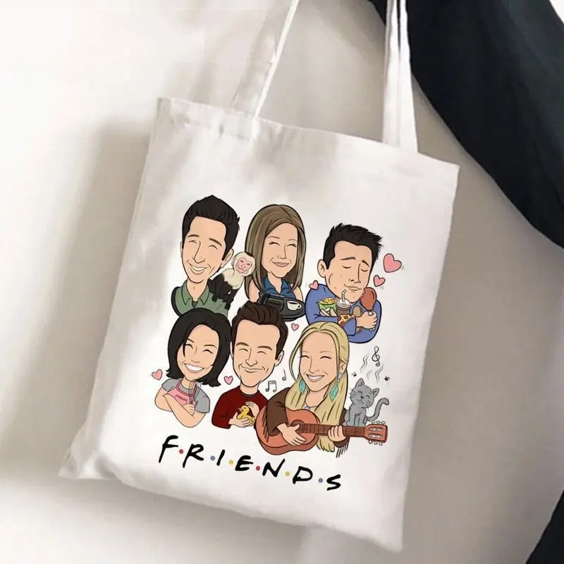 Friends Tv Show Series Pattern Tote Bag Fashionable Canvas Bags Parties Travel and Shopping Machine Washable Student Fans Gifts