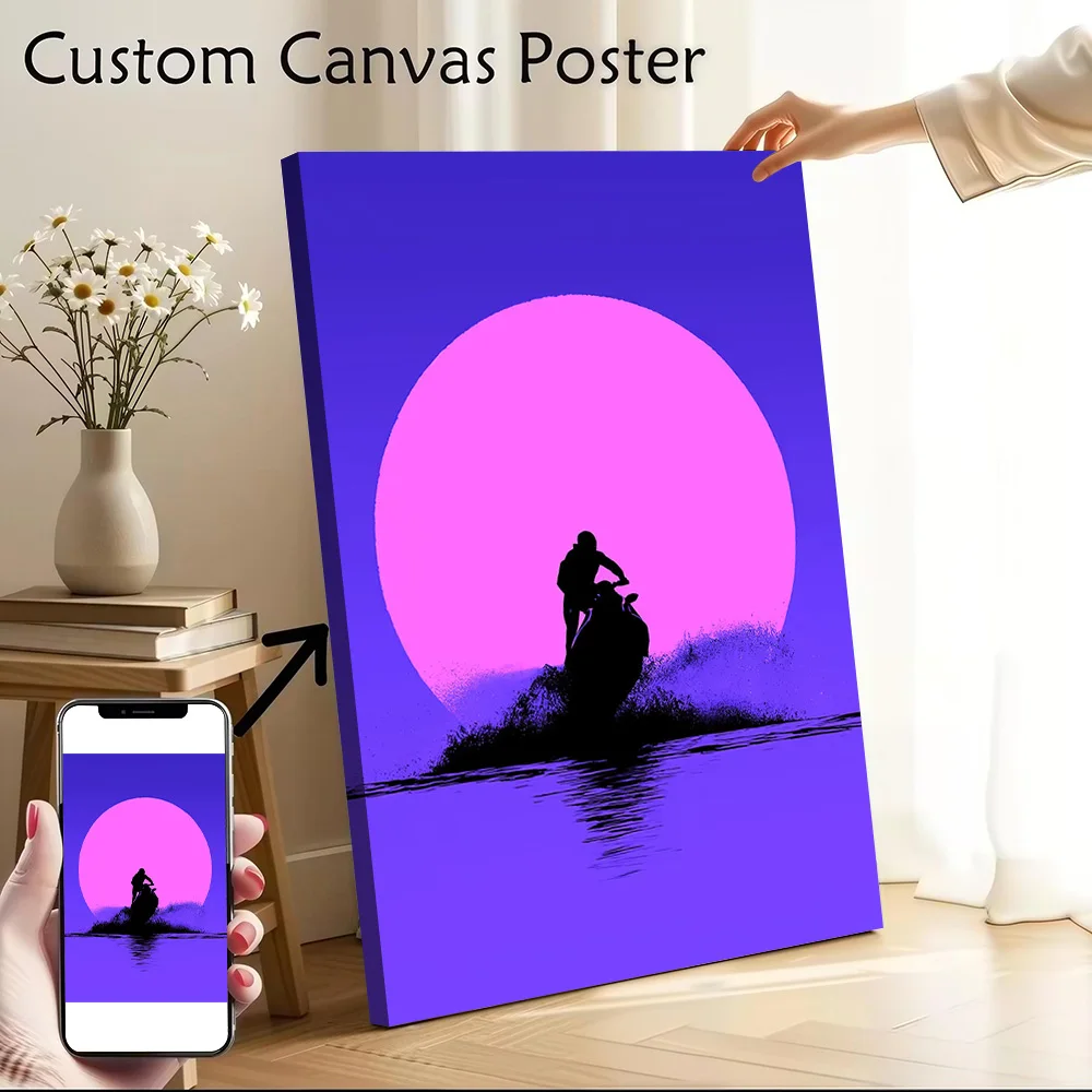Jet Ski Rider At Sunset Canvas Poster Wall Art Customizable High Quality Printed Picture for Decor Luxury Decoration Bedroom