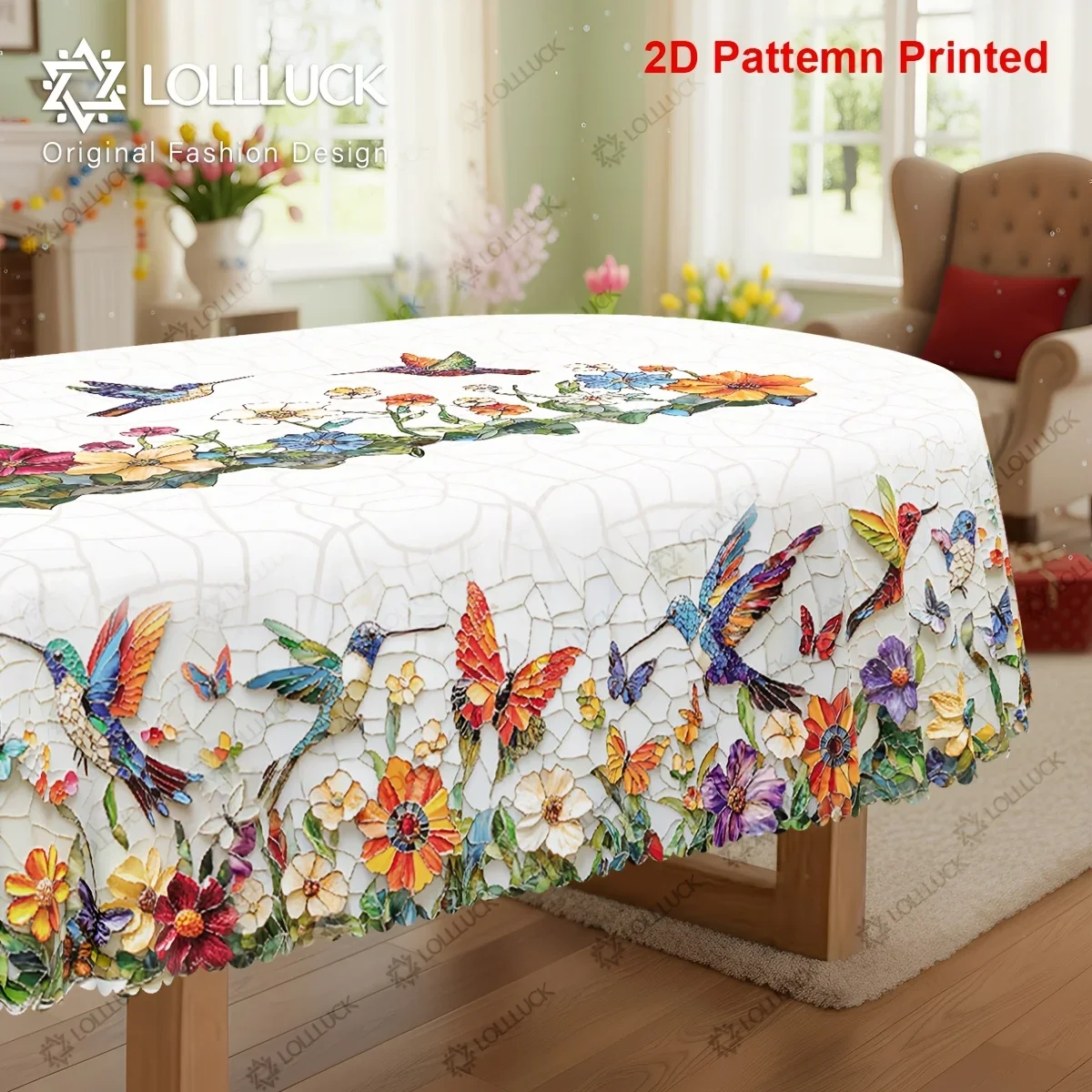 1 piece, party tablecloth, colorful glass butterfly hummingbird daisy floral print design yzb