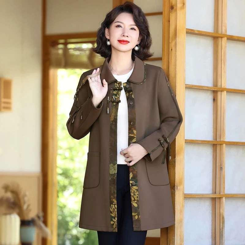 

2025 New Chinese Retro National Style Women Clothing Spring Autumn Windbreaker Cuff Button Lapel Loose Soft Trench Coat Trend