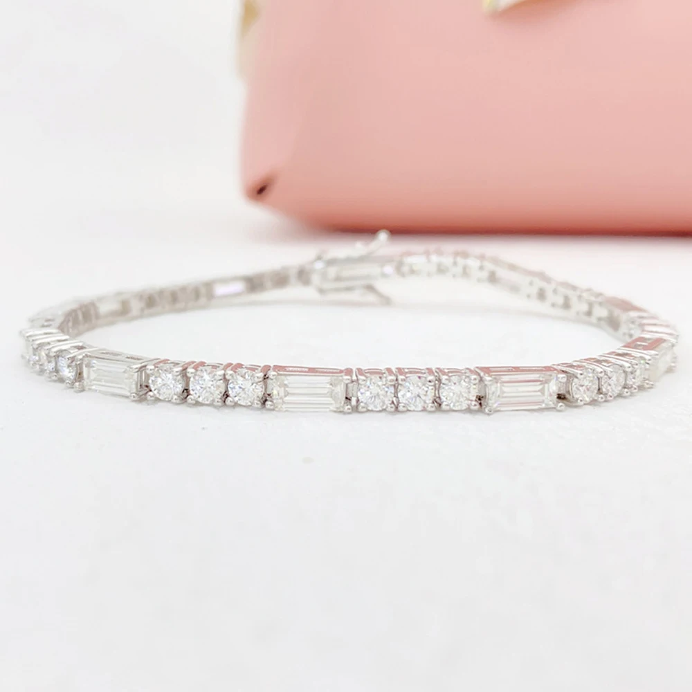 IsRainy Hip Hop Rock 925 Sterling Silver Emerald Cut VVS1 Real GRA Moissanite Full Diamonds Tennis Chain Bracelets Fine Jewelry