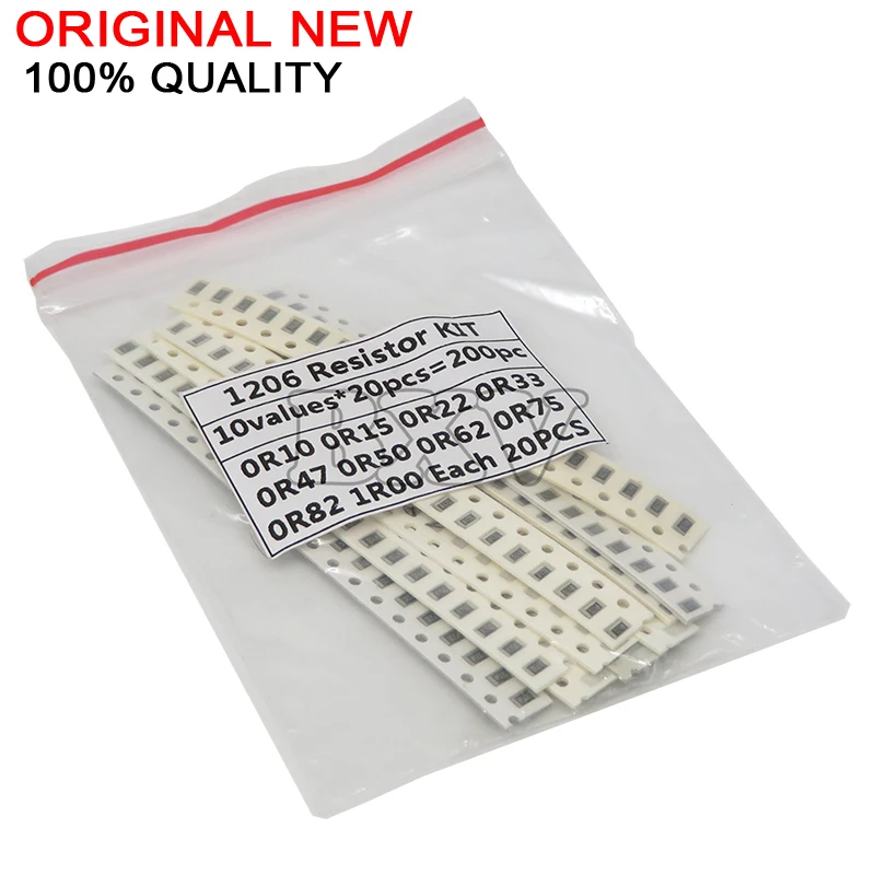 200PCS 10ValueX20PCS=200PCS 1% 1206 SMD Resistors Assorted Kit Set  1R00 R820 R750 R620 R500 R470 R330 R220 R150 R100 Kit Set 