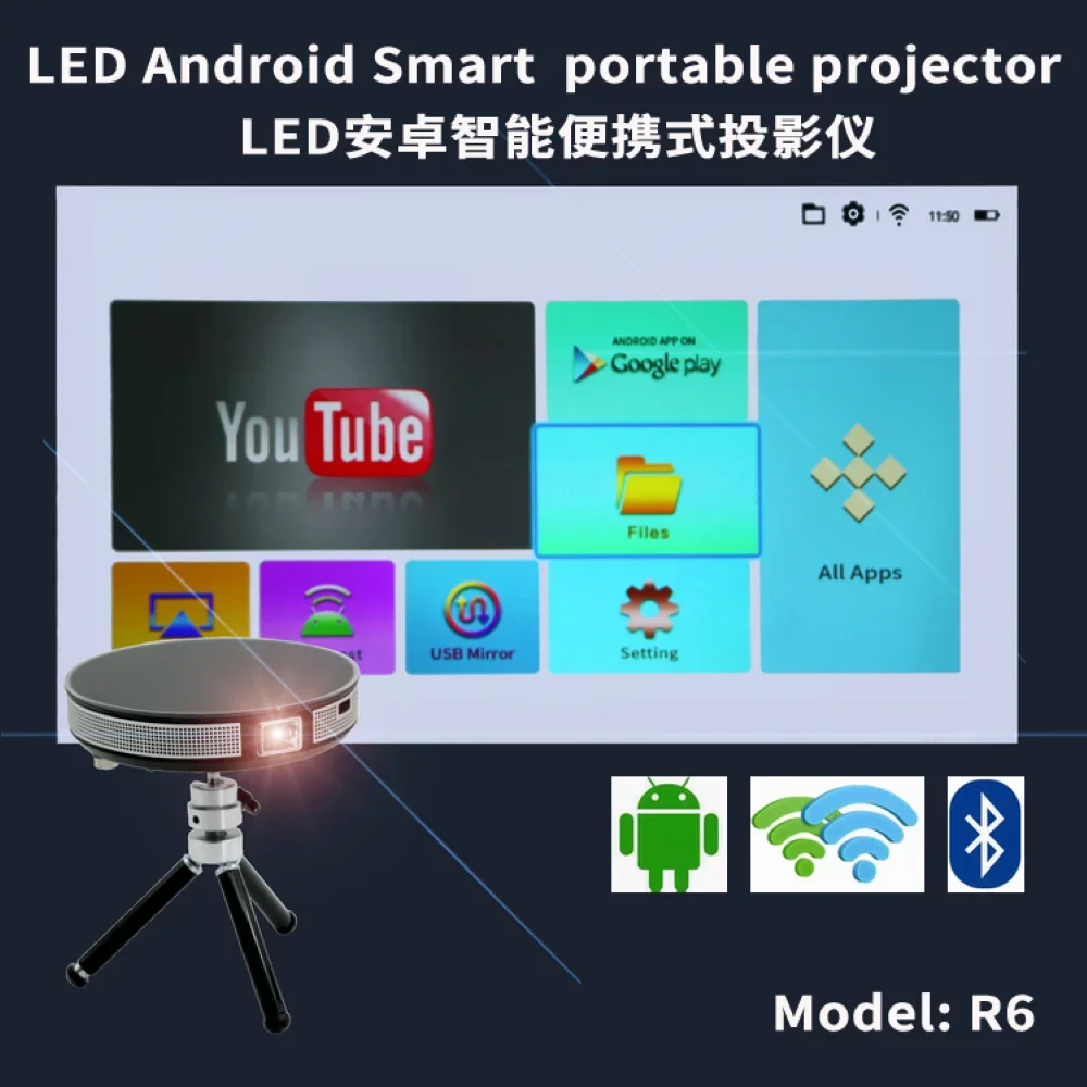 Mini 4K Portable Projector Home Theater DLP Android Smart Ceiling Car Outdoor Wifi Bluetooth Mobile Battery Rechargeable LED