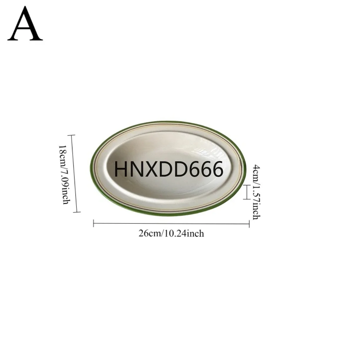 

1PC Korean retro high value oval coil ceramic plate home soup plate fruit salad plate
