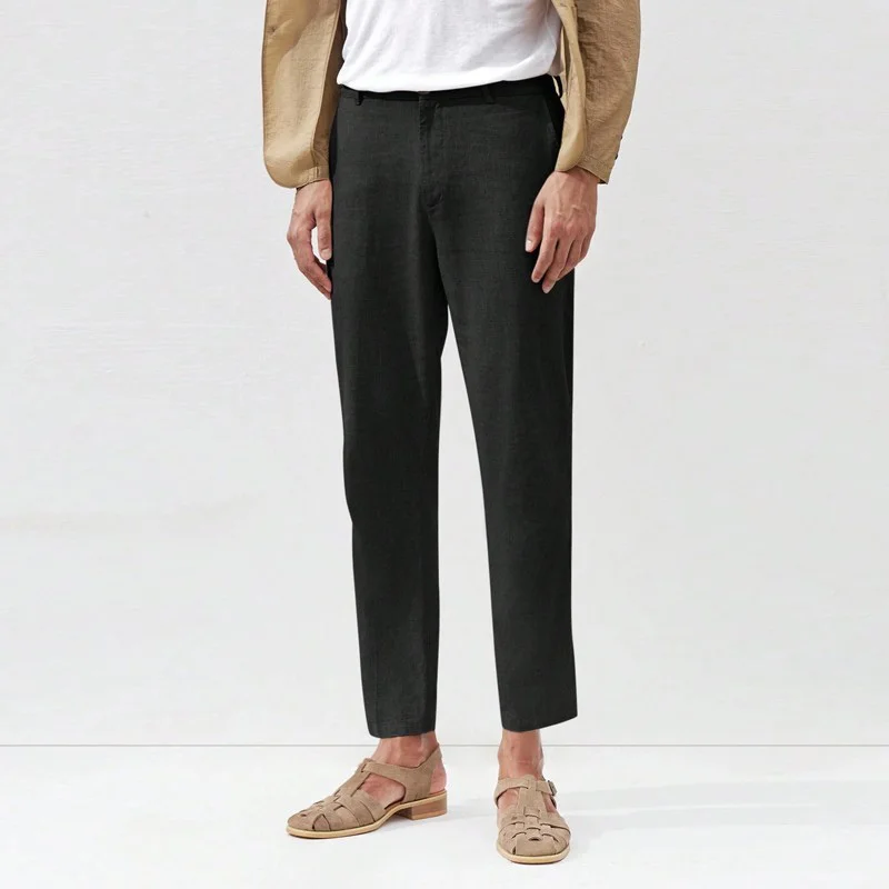 

Linen Trousers Men's Spring and Summer Breathable Suit Trousers Straight White Cotton Linen Nine-Point Trousers Men's Casual Business