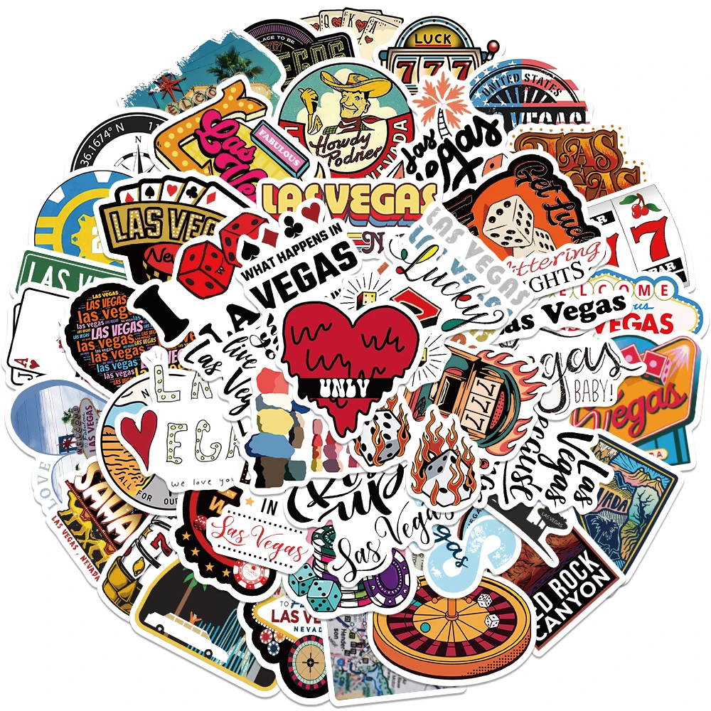 50pcs American Las Vegas Nevada Stickers Cartoon Graffiti Decals For Laptop Luggage Skateboard Scrapbook Diary Stickers