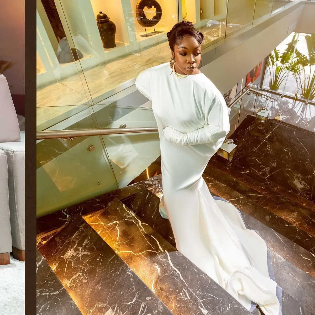 Abito da ballo taglie forti con maniche lunghe con fiocco grande Abiti da sera formali da donna africani Abiti da sera sexy a sirena con retro