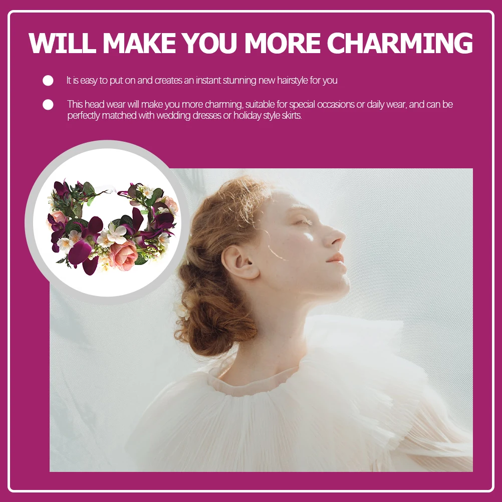 

Elegant Floral Garland Headband Simulation Flower Hairband Wedding Bride Hair Accessories Comfortable Iron Cloth Material