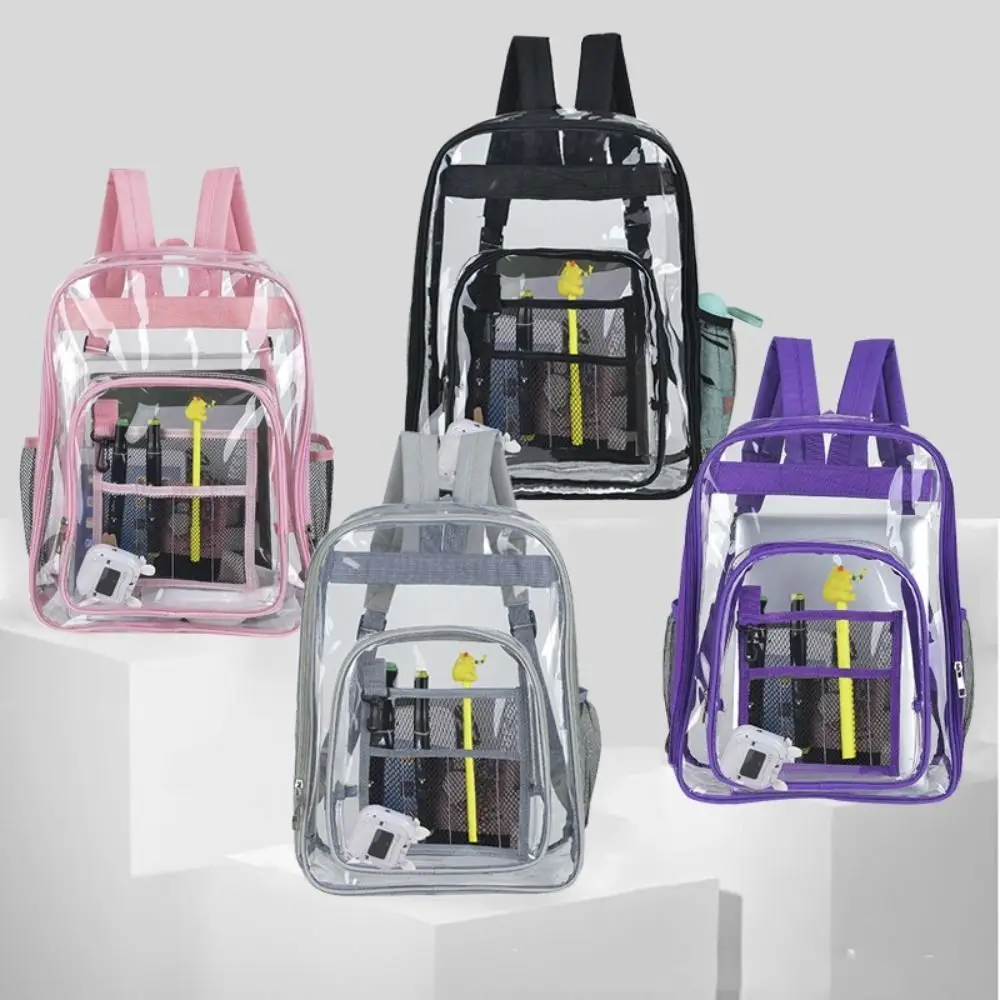 

PVC Transparent Backpack Waterproof Large Capacity Students School Bag All-match Multi-pockets Clear Shoulder Bag School