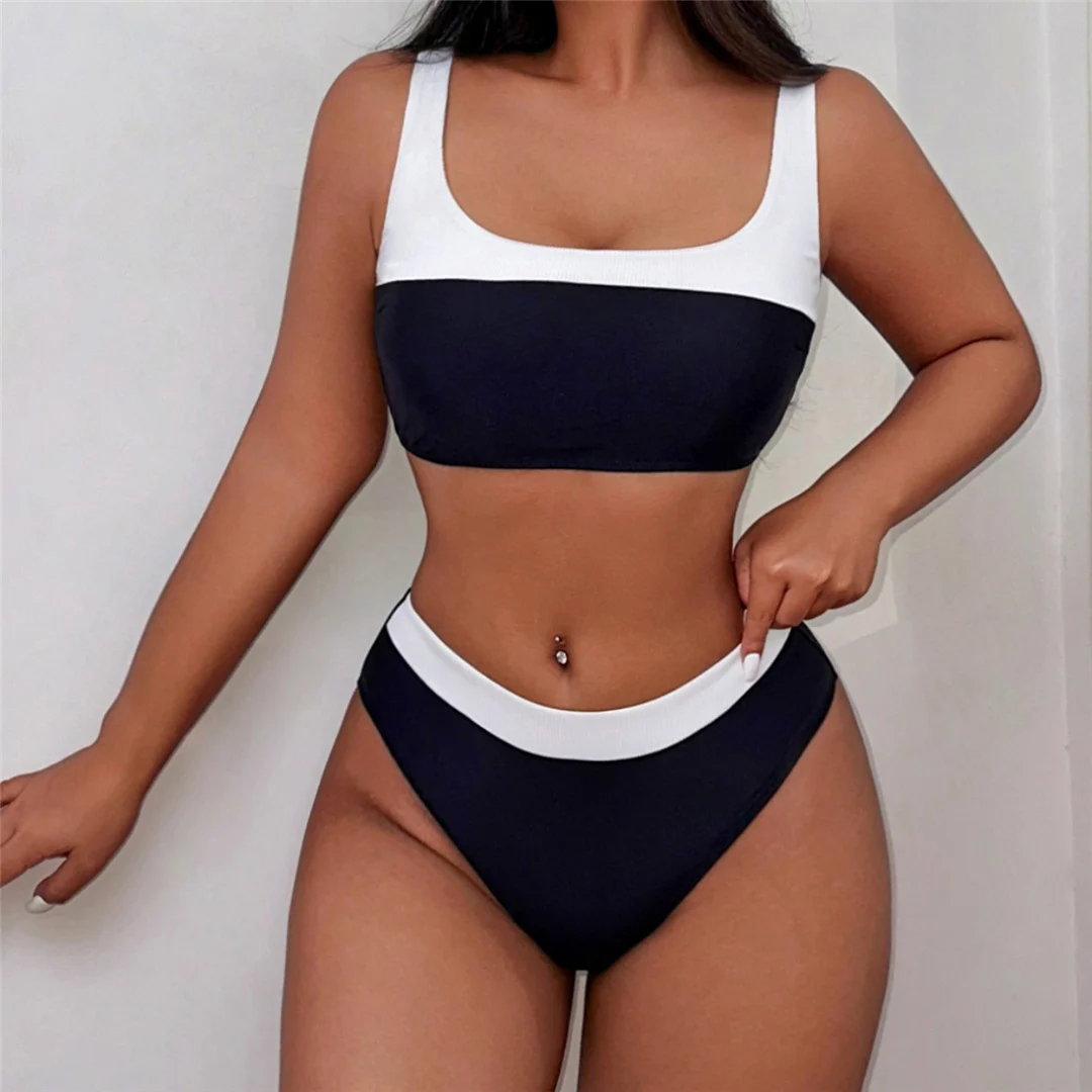 Sexy, zweiteiliger Bikini mit mittlerer Bundhöhe und hohem Beinausschnitt, Damen-Badeanzug, zweiteiliges Bikini-Set, Badebekleidung, Badeanzug, Modell V5879. – Detail 10