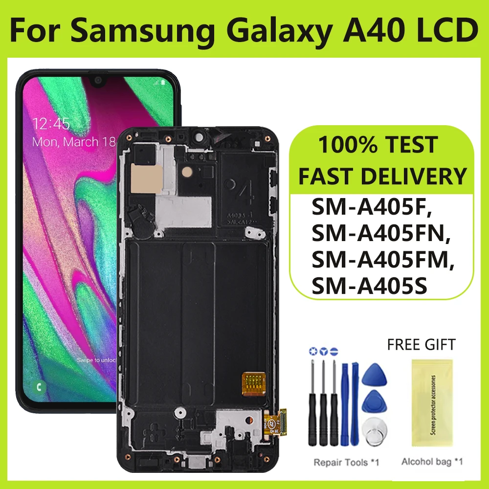 Super AMOLED A40 A405F A405F/DS Display Screen Assembly per Samsung Galaxy A40 Display LCD Touch Screen Digitizer con cornice