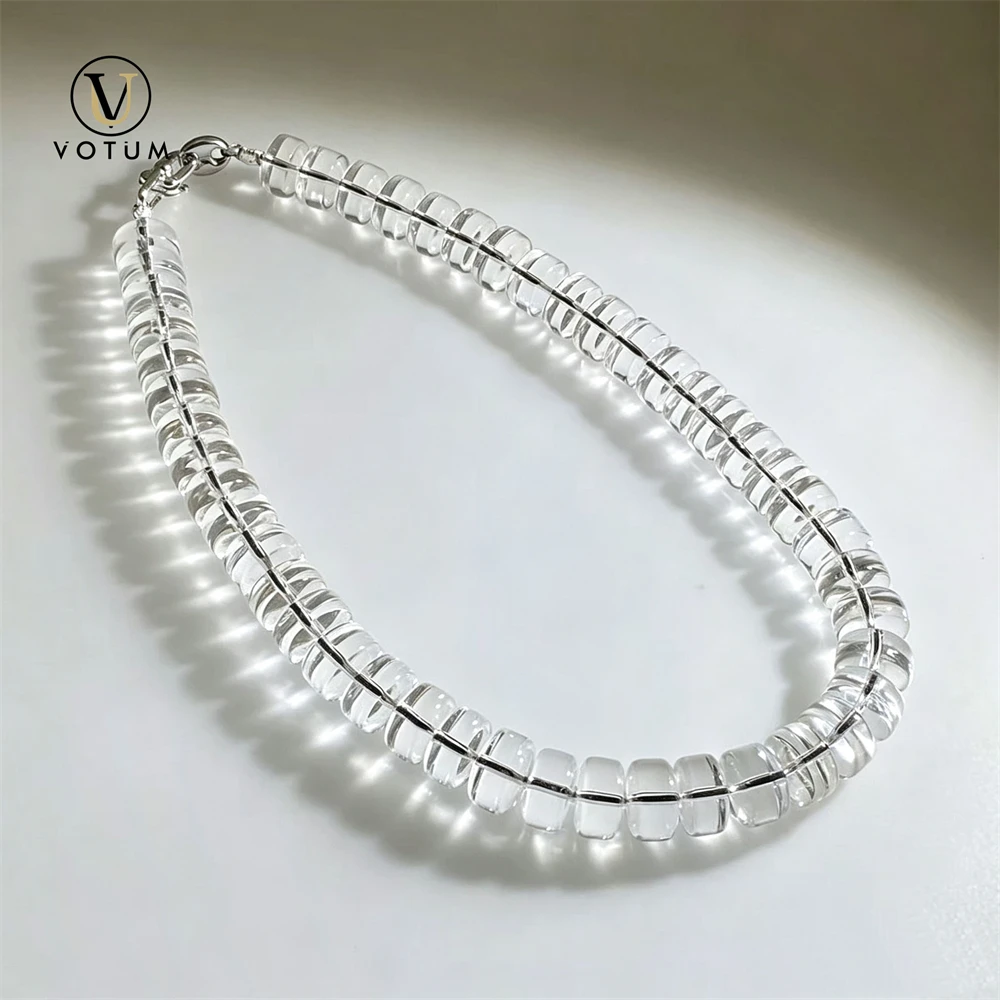 Votum Natural Tablet AA Clear Quartz Beaded Choker Necklace for Unisex White Crystal Healing Reiki Chakra Energy Stone Jewelry