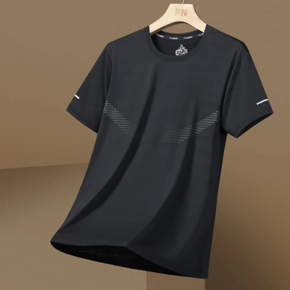 Summer Breathable Men's T-shirt Casual O-neck Short Sleeve Outdoor Fitness Sports Tops Quick Dry Material Men Clothing Loose Tee