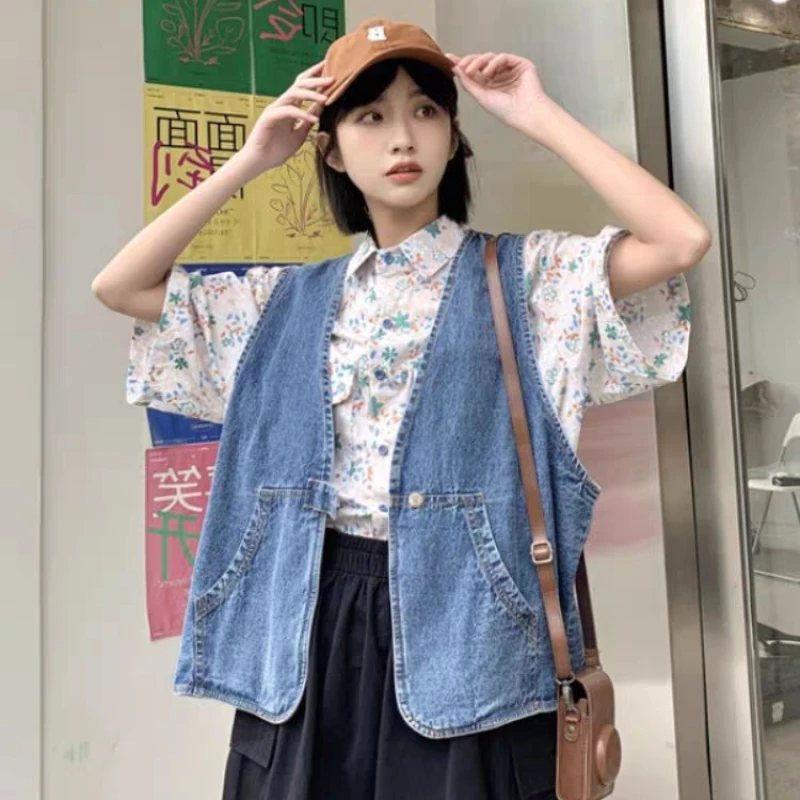 Chalecos vaqueros azules para mujer Ulzzang, estudiantes puros, suaves, Vintage, desgastados, Harajuku, personalidad de verano, elegante, sin mangas, diseñado OOTD