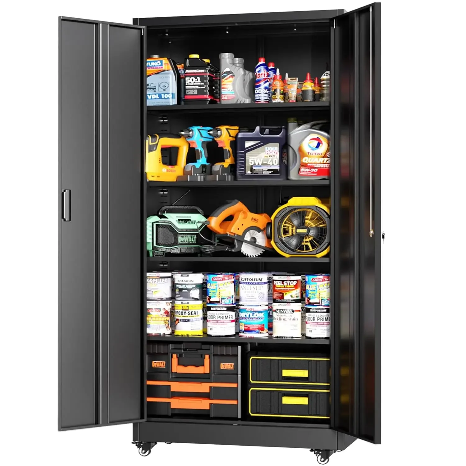 

73" Storage Cabinet with Wheels,Metal Rolling Garage Cabinet with Locking Doors and 4 Adjustable Shelves, Customized