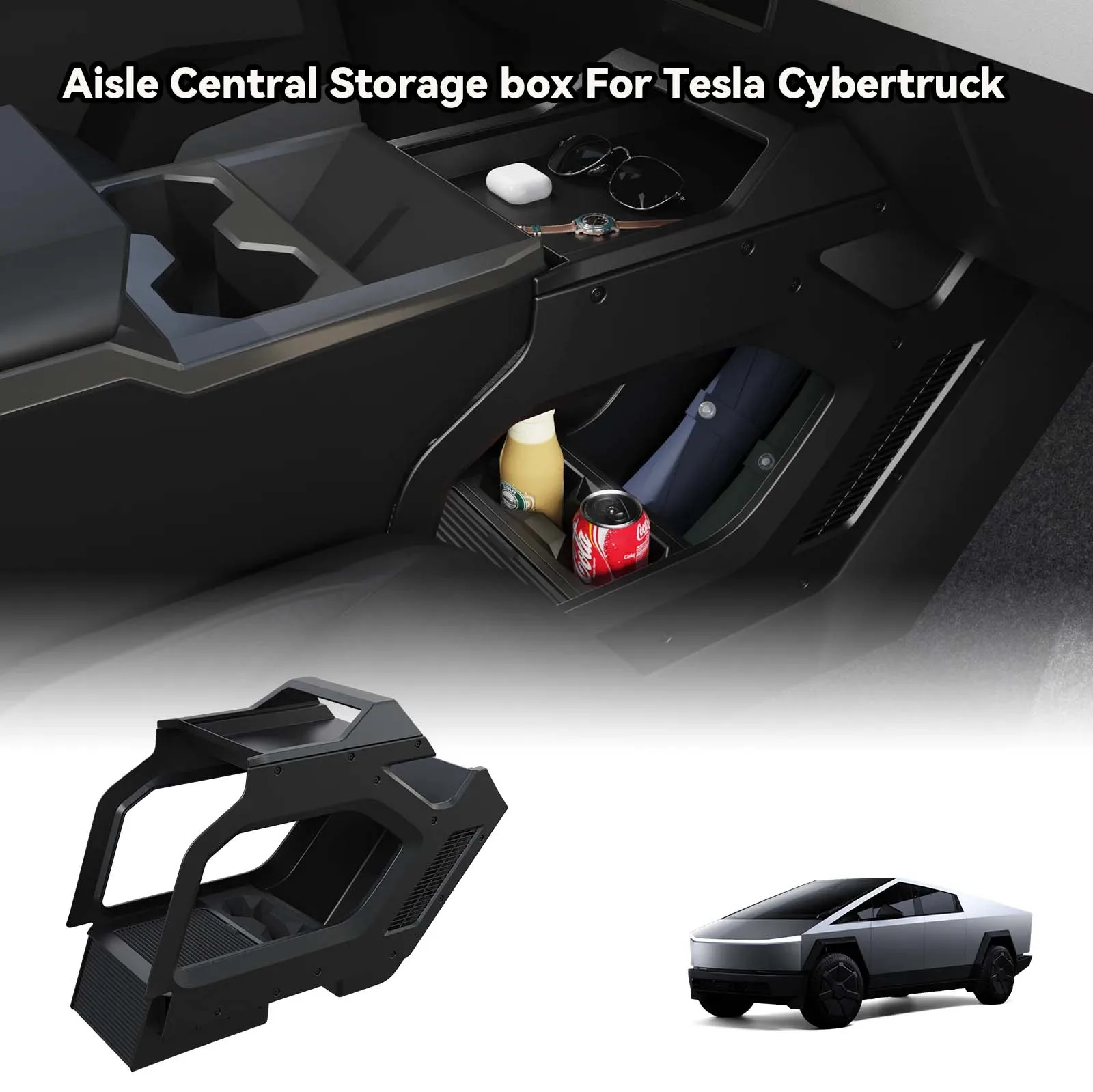 EVSTUDIO テスラ・サイバートラック用車内収納ボックス インテリアカーアクセサリー 下部センターコンソール 大容量収納