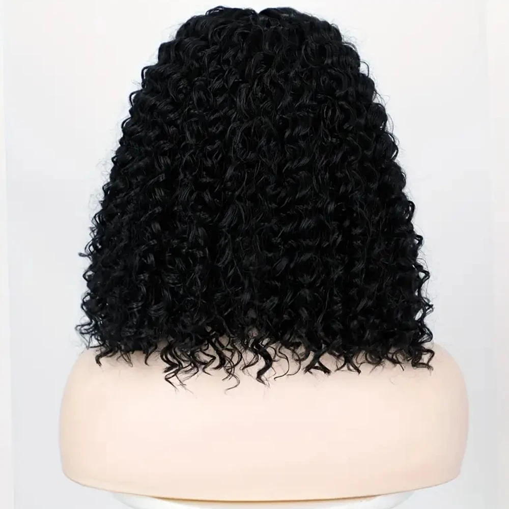 Black Synthetic Curly Hair Cover with Forehead Lace Small Curls for Everyday Use