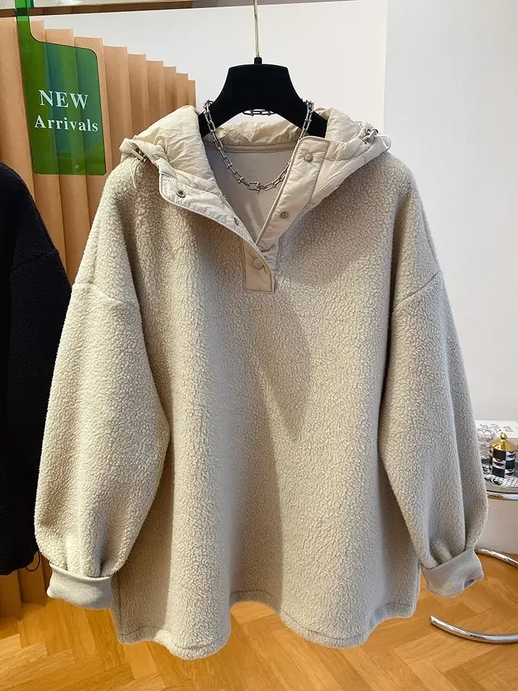 Sudadera cálida de manga larga con capucha de gama alta para mujer Otoño e Invierno versátil suelta Casual peluda Polar pulóver chaquetas