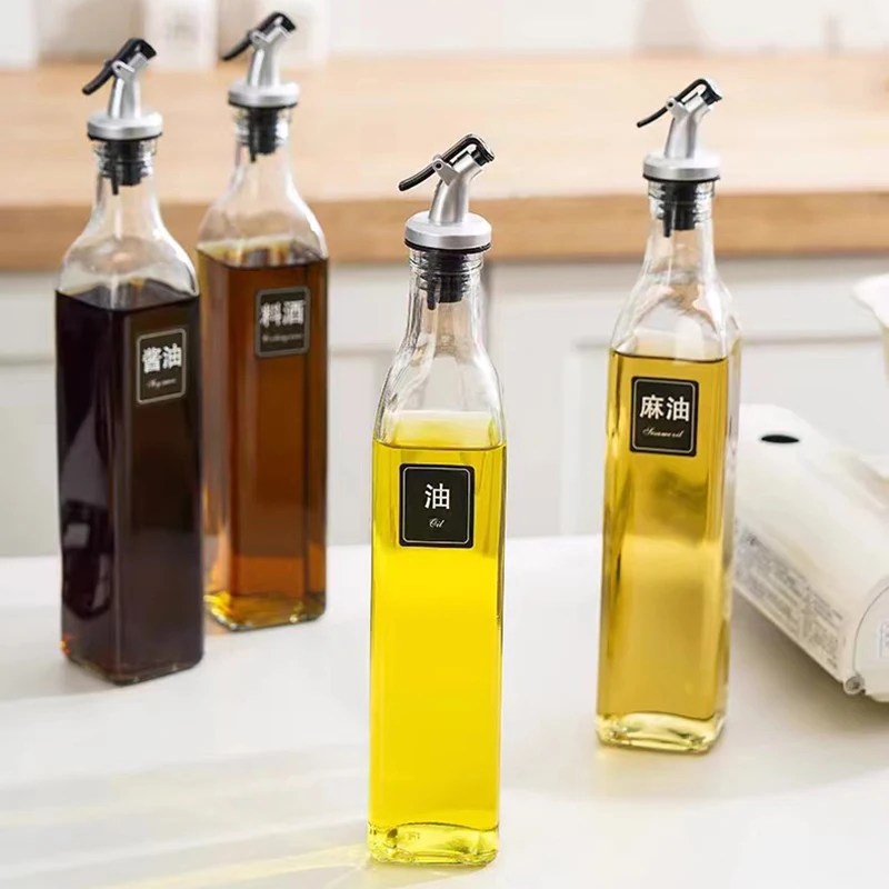1/2Pcs 250ML Clear Glass Olive Oil Bottle Kitchen Seasoning Soy Sauce Vinegar Press Type Cruet Barbecue Bottle Home Supplies