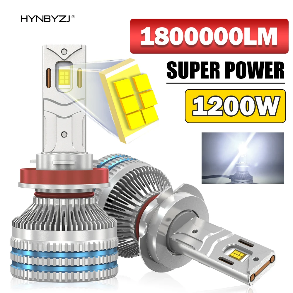 

HYNBYZJ H7 1200W 1800000LM Canbus Car LED Headlight Auto LED Bulbs H4 H1 LED H8 H9 H11 9005 9006 HB3 HB4 6000K Bright White 12V
