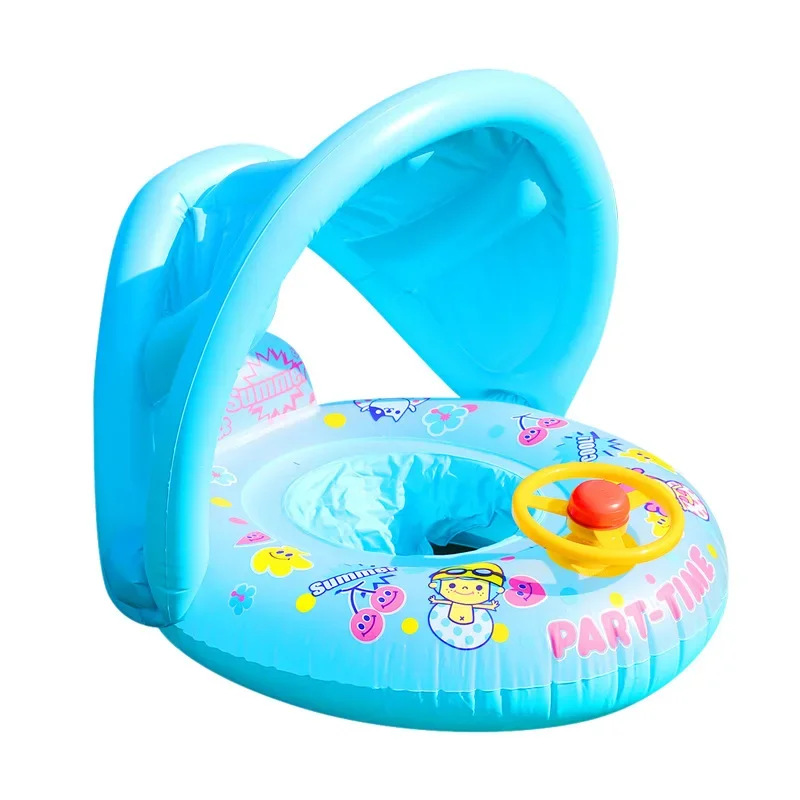 Baby Swimming Float with Sun Canopy Toddler Inflatable Swim Ring Pool Toys for 0-5Y Float Seat Kids Outdoor Water Fun Toys