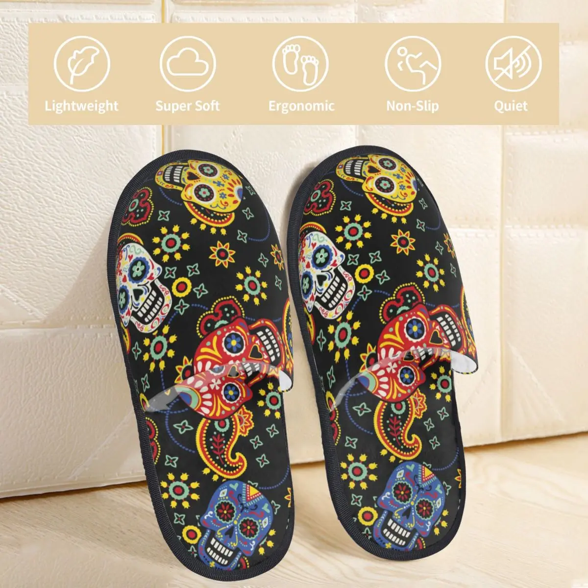 Fur Slipper For Women Men Fashion Fluffy Winter Warm Slippers Cute Day Of The Dead Skulls With Bandana Paisley House Shoes