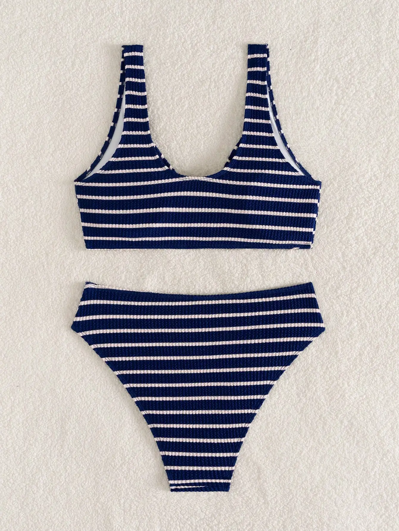 

Striped V-Neck Wide Strap Bikini Set Women High Waist Two Piece Swimsuit