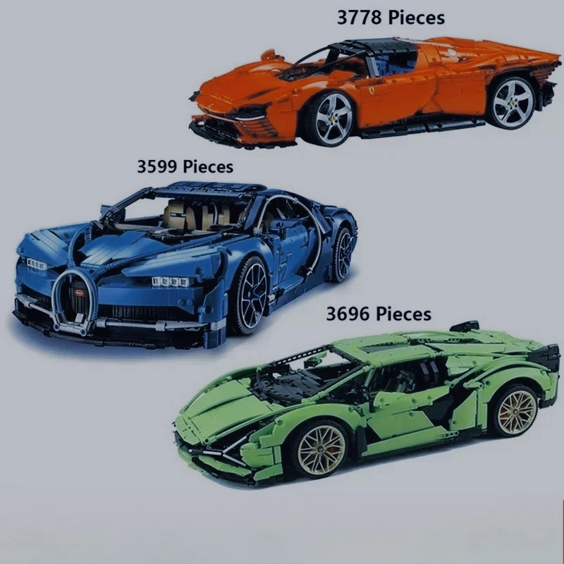 

Building Blocks Set Constructor Kids Toys For Children Gift Bricks High Tech Car Kits Bugattied Chirons Lamborghinis Models