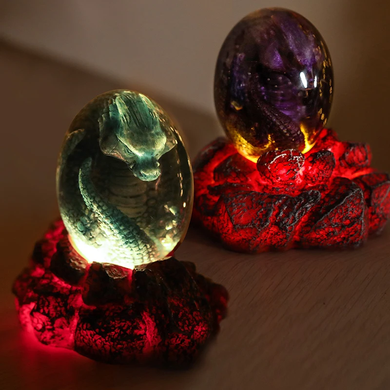 Lava Dragon Egg With Illuminated Base Halloween Ornaments Props Crystal Transparent Dragon Egg Handmade Sculpture