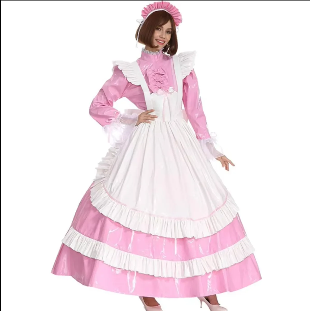 

French Sexy Adult Custom Fetishist CrFrench Sexy Adult Custom Fetishist Cross Dressing Sissy Mid Neck Long Sleeved Cuffs Sheer C