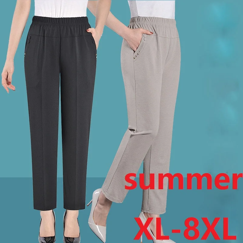 

Fashion Straight Trousers Middle-aged Women's Summer Cropped Pants Thin Loose Mother Baggy Pants Casual Mom Pants 6XL 7XL 8XL