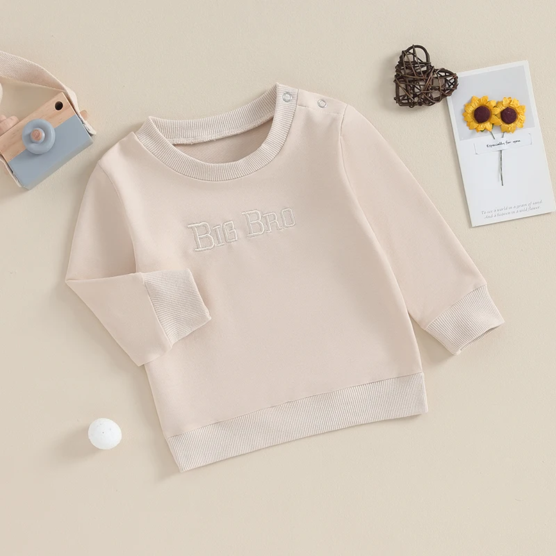 Baby Boy Girl Fall Clothes Letter Embroidery Long Sleeve Crewneck Sweatshirt Toddler Pullover Loose Tops