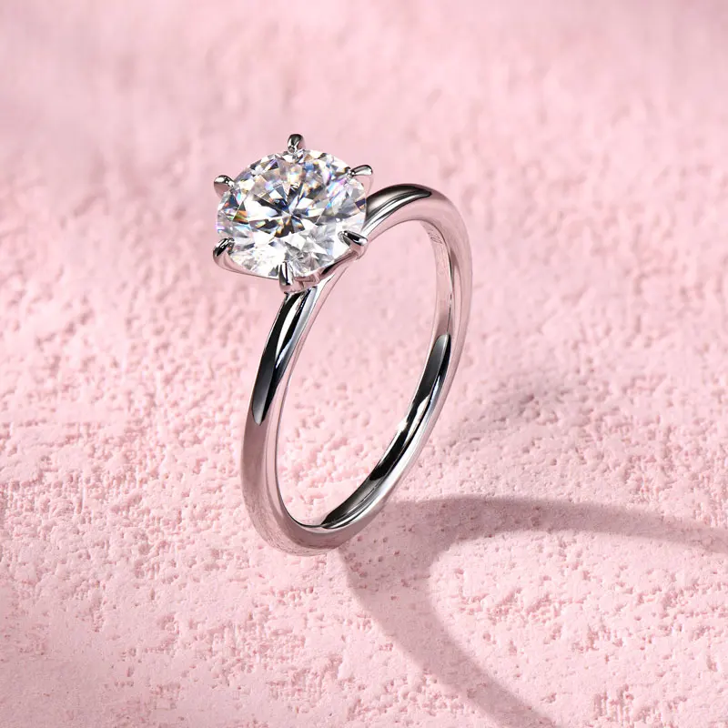 

RAPRGOLD GRA сертифицированное круглое кольцо с муассанитом 5 мм, стерлинговое серебро 925 пробы, классическое обручальное кольцо для женщин, ювелирные изделия, подарок