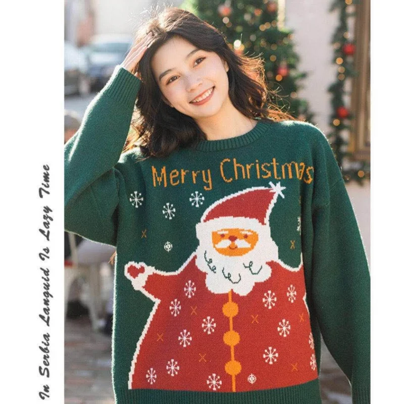 New BFF Retro Couple Christmas Sweater Women Bosom Friend Contrast Christmas Tree Thickened Antique Pullover Top sueter navidad