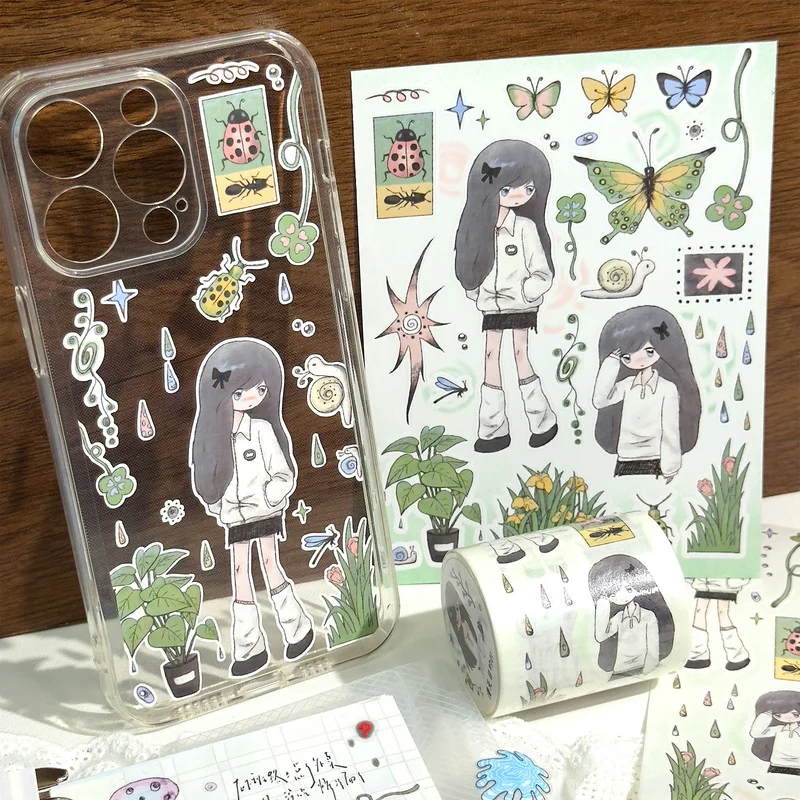 

6pc Scrapbook Decorative Character Stickers 2 Rolls Japanese Girl Tape Sticker For Journaling Scrapbooking Diy Arts Crafts Album