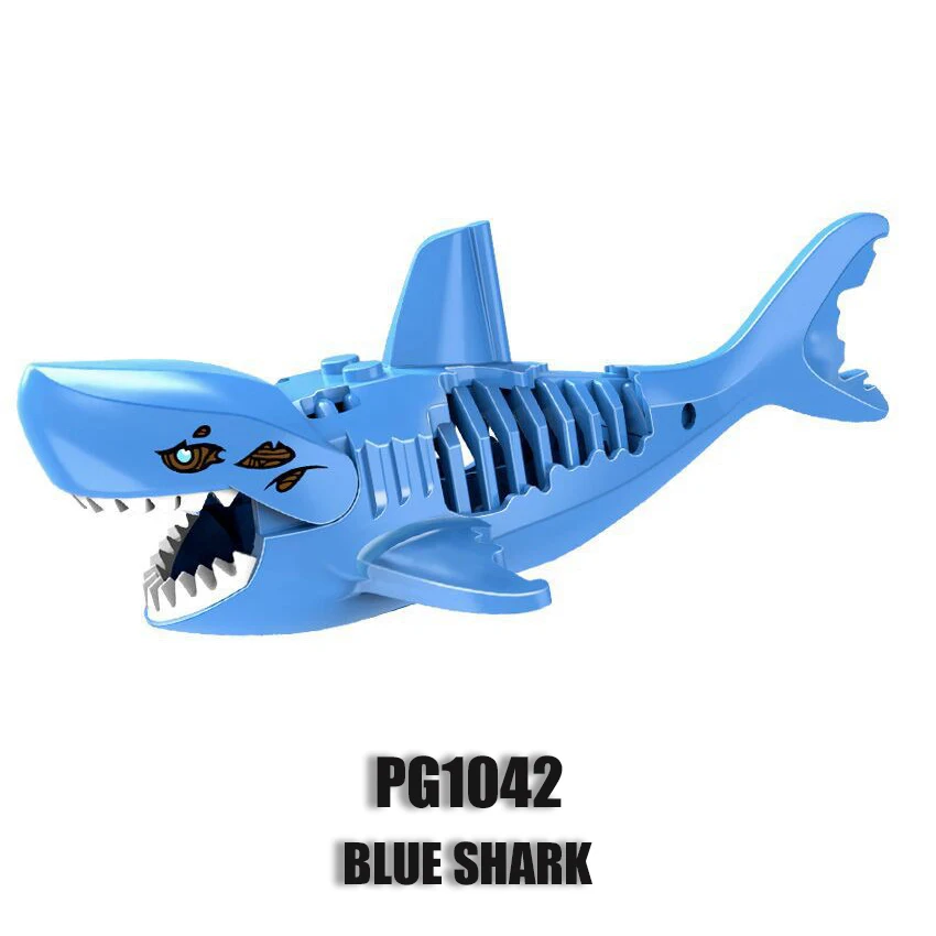 New Sea Shark Pirate Macrodontia Mini Blue Black Grey Model Moc Deep-sea Building Blocks Toys Kids Gift Boys Girls Diy Juguetes