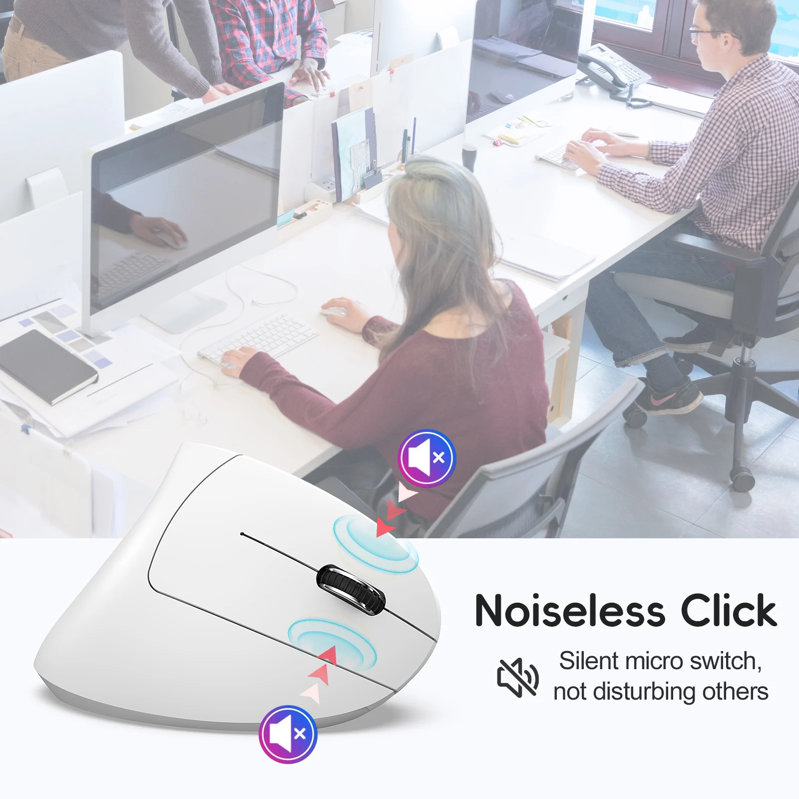 Mouse Desain Ergonomis Mode Ganda Nirkabel Vertikal, Portabel, Cocok untuk Kantor dan Gaming, PC
