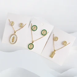 Classic Anti-Allergic Maria Pendant Necklace Set High Quality Zirconia 18K Gold Plated Stud Earrings Women Girls Religious Gifts