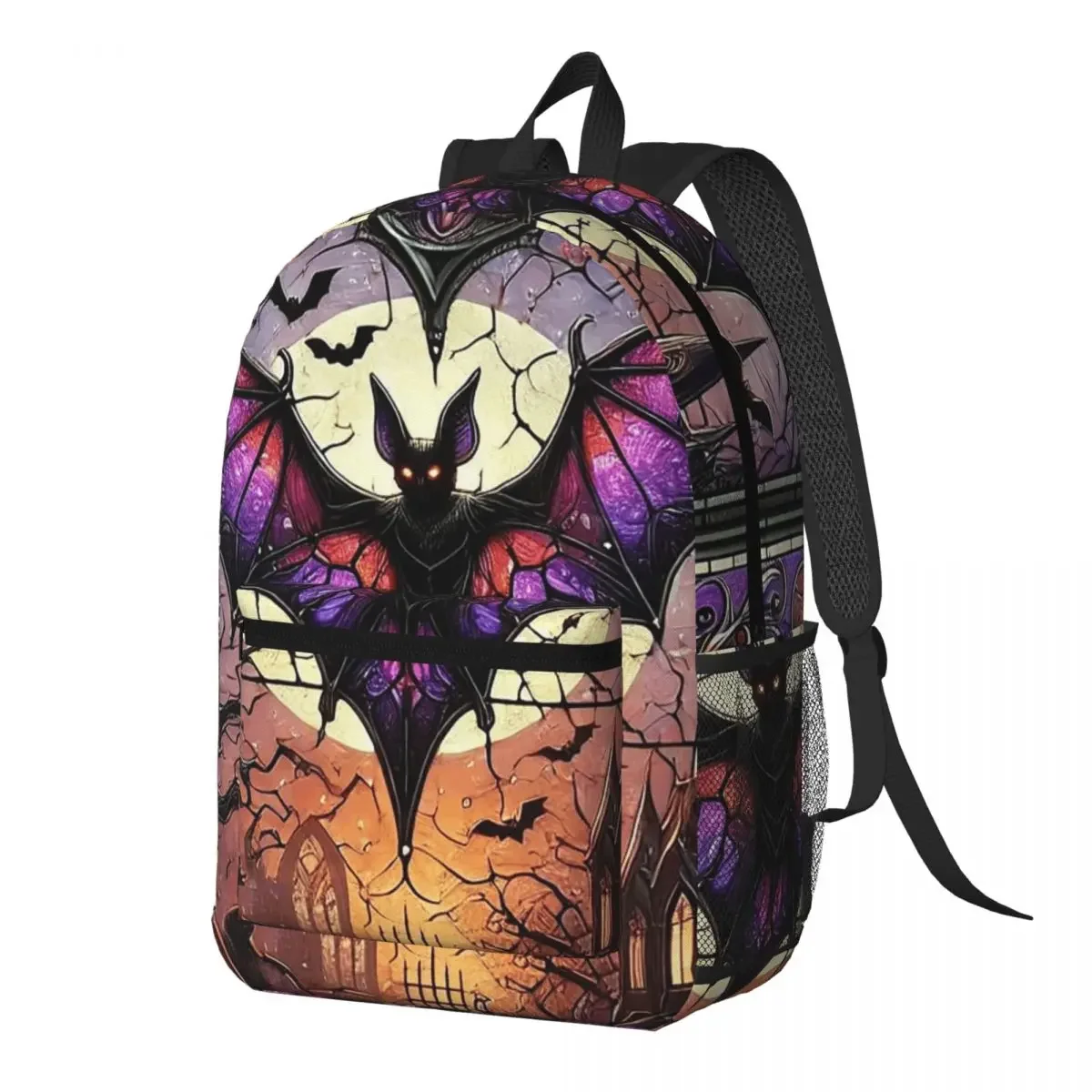 Stained Glass Design Bats Backpack Daypack Large Capacity Children BookBag School Bag Shoulder Bags for Men Women