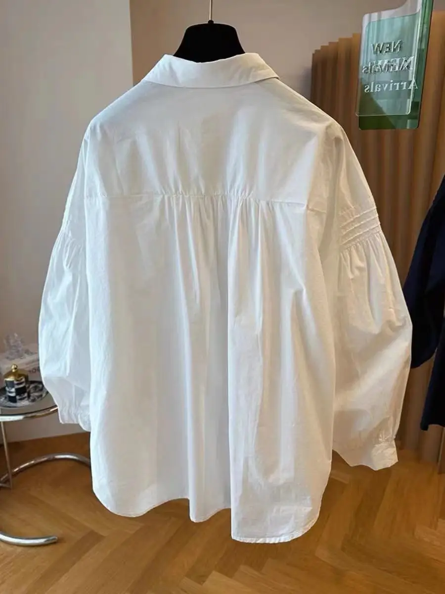 Designed Pleated Niche Loose Casual Shirt Women Autumn Lantern Sleeve Top view 2