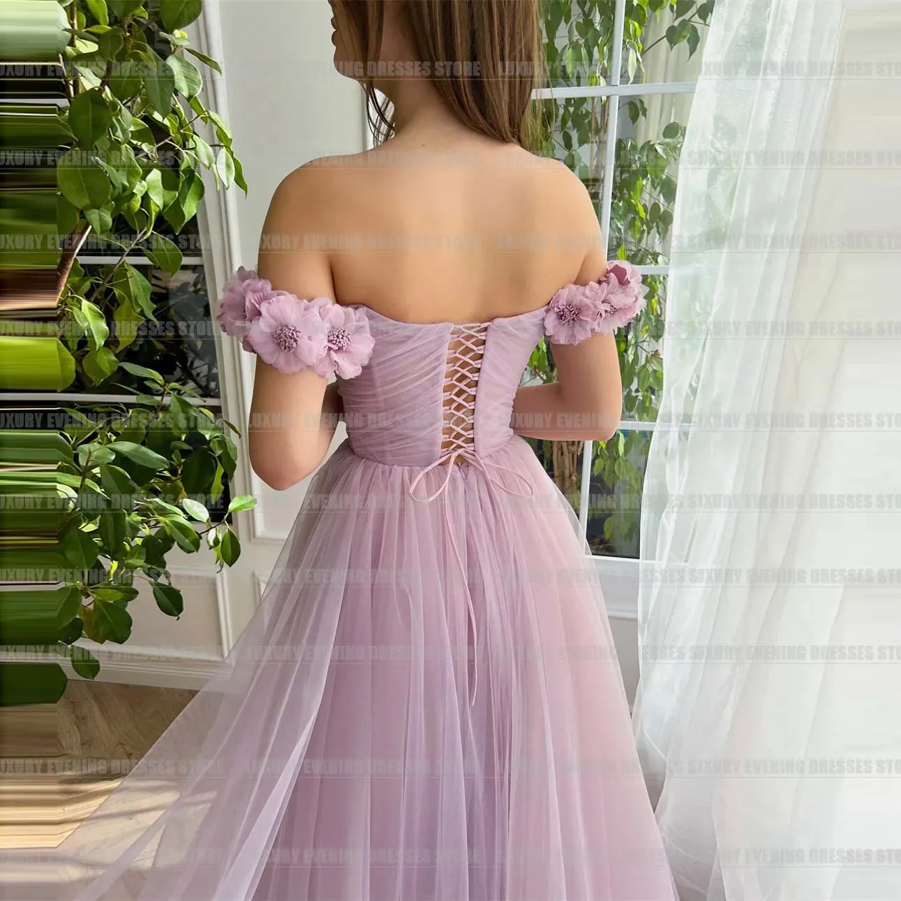 Vestidos De Noche De flores 3D De lujo, línea A, hombros descubiertos, Sexy, con abertura lateral, Vestidos De graduación elegantes personalizados para mujer, Vestidos De fiesta