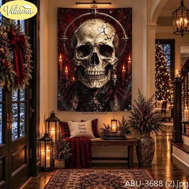 VIKAMA Gothic Skeleton Pirate Telescope Ship Castle Wall Tapestry Dark Victorian Holiday Ocean Storm Home Decor Soft Plush Cozy