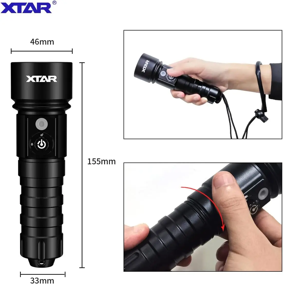 XTAR D26 High Power  LED Diving Flashlight IP68 Highest Waterproof Rating  power by 18650 Battery With Hand Rope