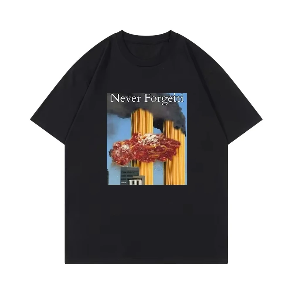 2026 Men's Funny Spaghetti Graphic T Shirt Never Slogan Tee Casual Streetwear Short Sleeve Cotton Tshirt Humor Food Print Tops