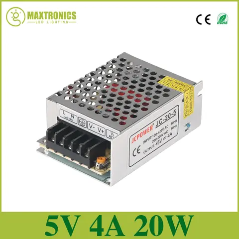 LED 스트립용 조명 변압기 스위칭 전원 공급 장치 드라이버, AC 110-240V 입력, DC 5V, 5V 4A, 20W, 도매 가격