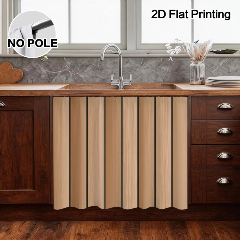 VIKAMA Brown Striped Cabinet Curtains Dustproof Kitchen Wardrobe Bookcase Curtains Machine Washable Home Decor