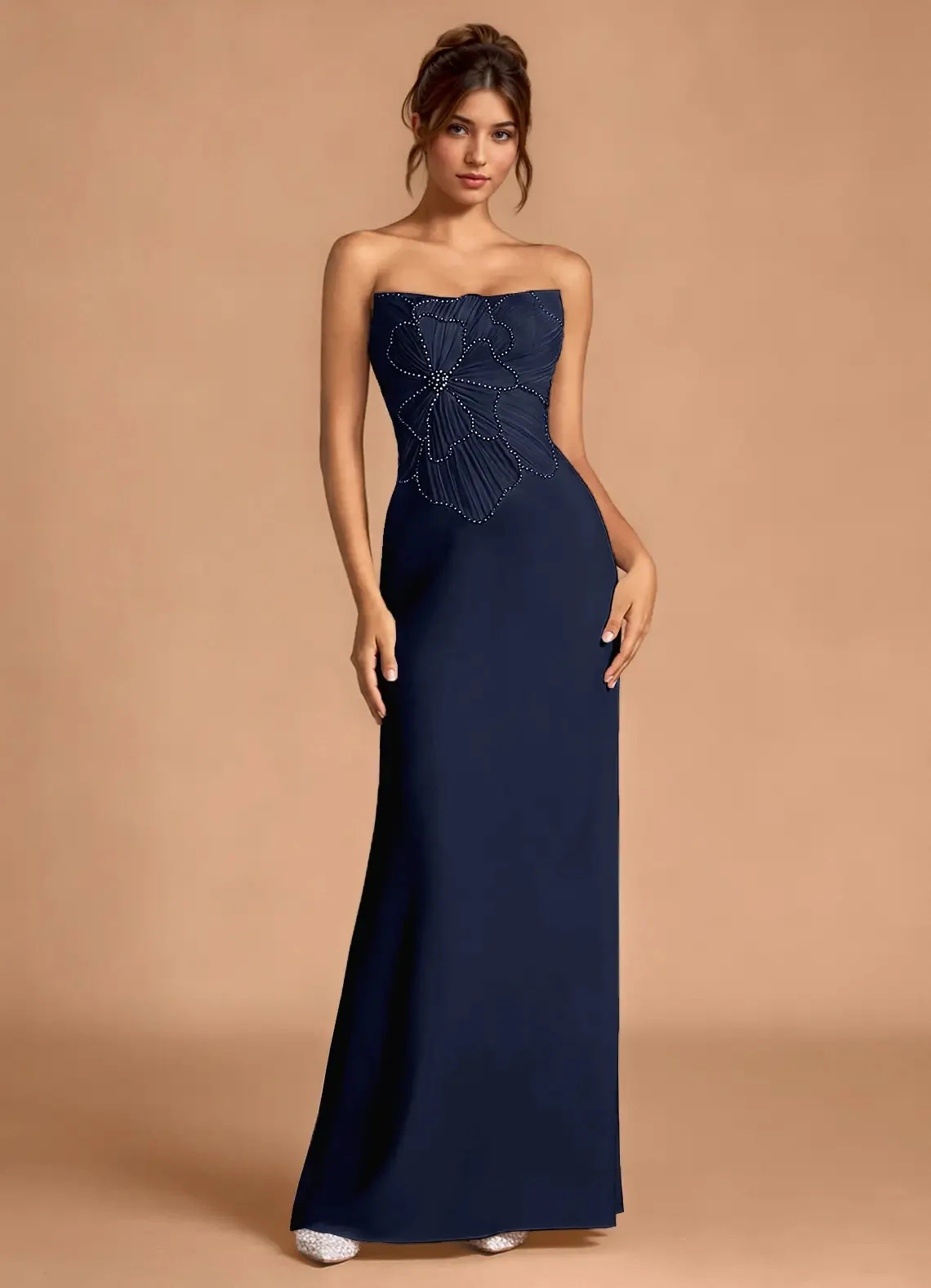 Customized Simple Charmeuse Beading Pleat A-line Strapless Long Dresses Evening Dresses Sizes Available Fashion Formal Matching